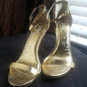 Gold open toe heels